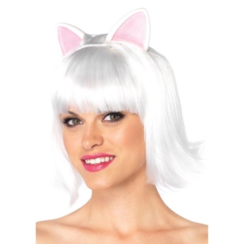 Kitty Kat Bob Wig with Attached Ears-White