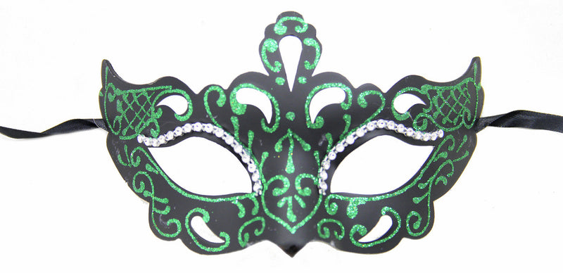 green glitter rhinestone black masquerade mask