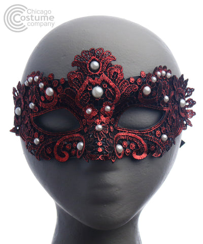 Brisa Fabric Eye Mask w/ Pearls Red