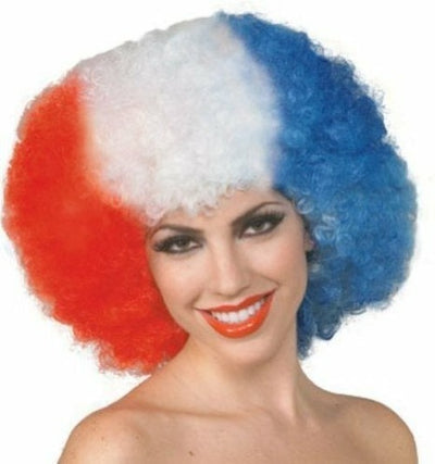 Fourth Of July Afro wig, red, white, blue