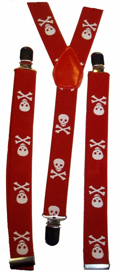 Skull & Crossbones Skinny Suspenders-Red and White