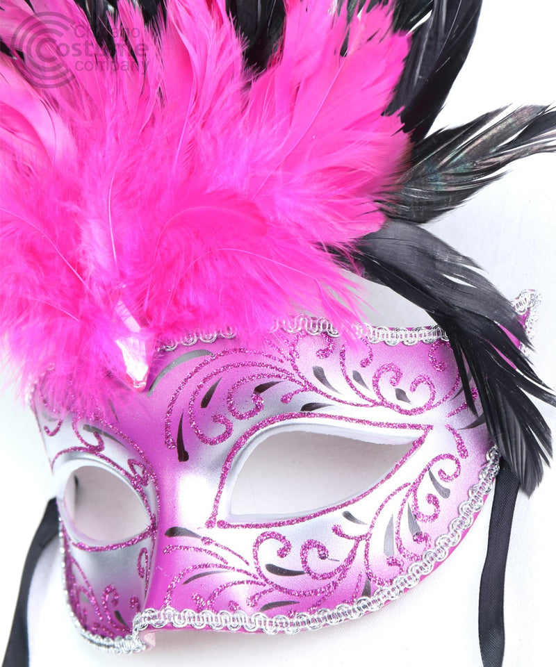 Ariana Masquerade Eye Mask with Feathers-Pink