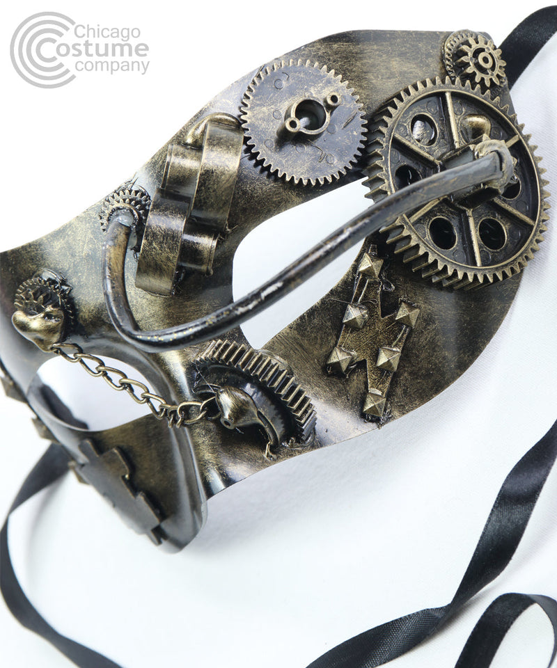 gold steampunk gear puzzle chain eye mask