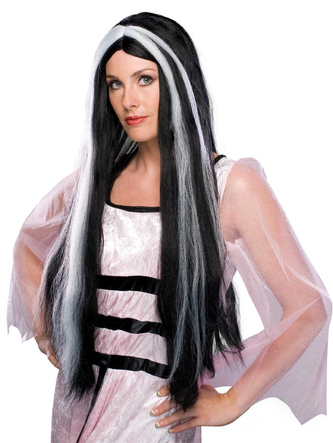 long black white streaks witch wig