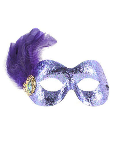Purple Glitter Magic Eye Mask with Mardi Gras Jewel on the side