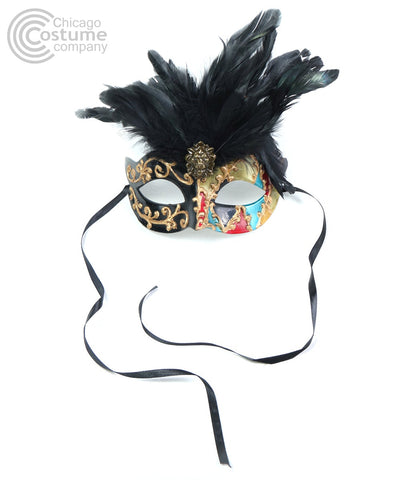 black gold ivory multicolor feather lion masquerade mask