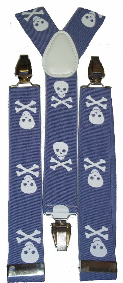 Blue/White Skull & Crossbones Suspenders