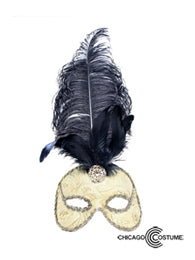 Liku Eye Mask - Gold with Black Feathers and Jewel 
