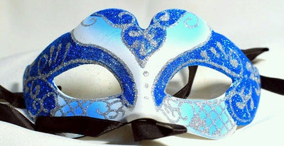 blue silver white glitter ornate masquerade mask