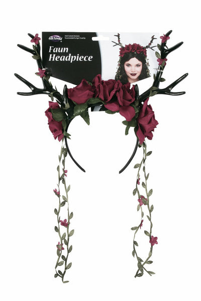 Faun Antler Floral Crown Headpiece - Red