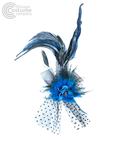 La Vala Feather-Flower Fascinator Clip - Blue