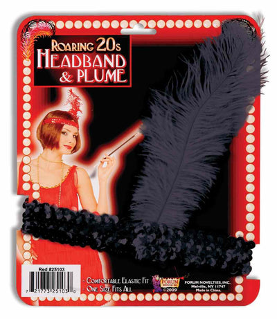 Black sequin headband with attached feather costume