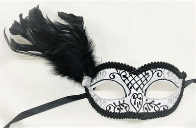 white black silver glitter feathers jewel ornate masquerade mask
