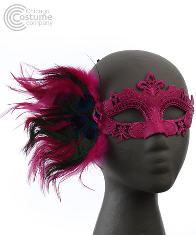Tiffany Eye Mask with Feathers-Fuchsia