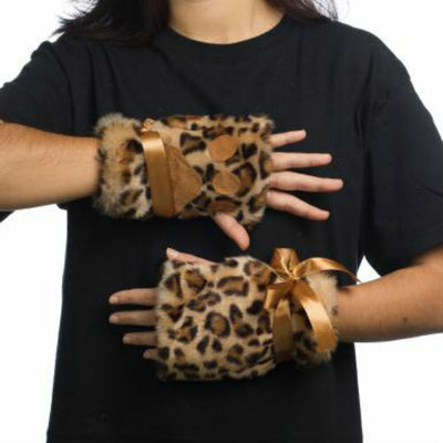 Plush Leopard Adult Gloves