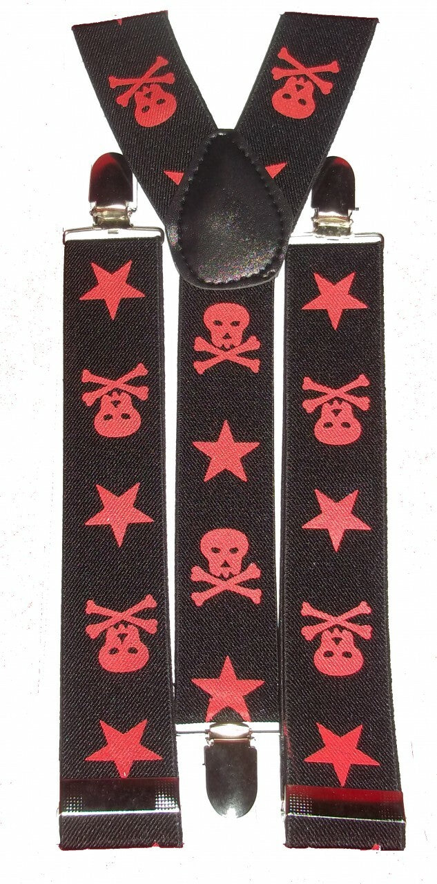 Black Skulls & Stars Suspenders