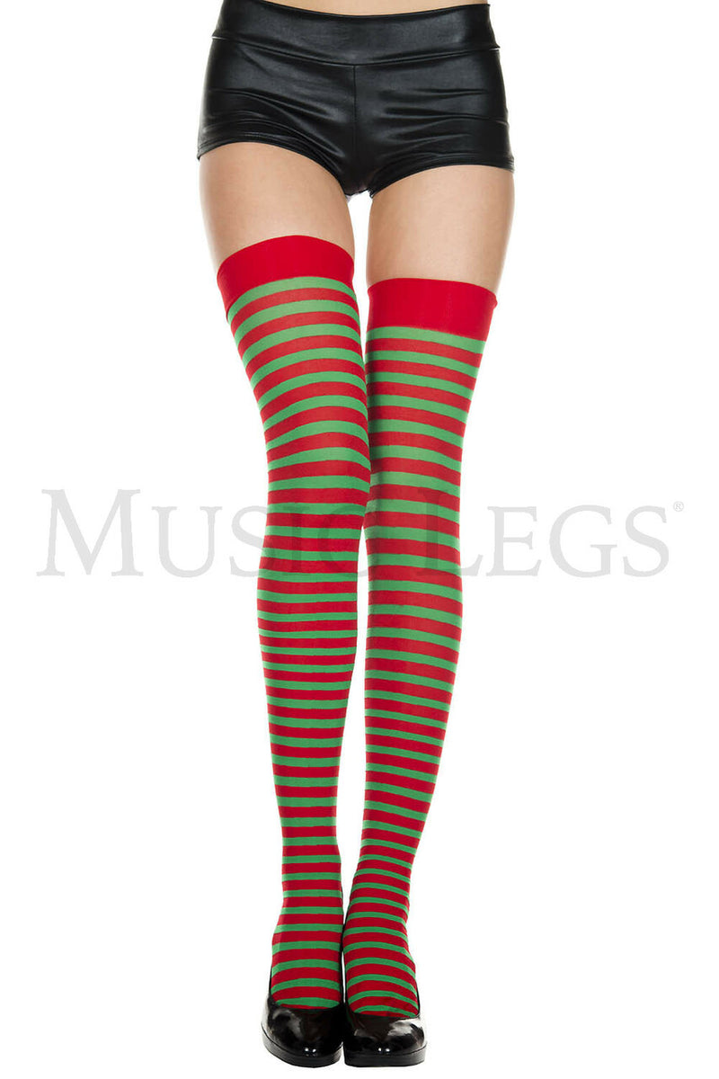 Red and Green Striped Thigh Highs
