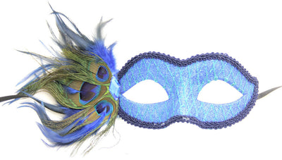Blue glitter peacock feathers jewel masquerade mask