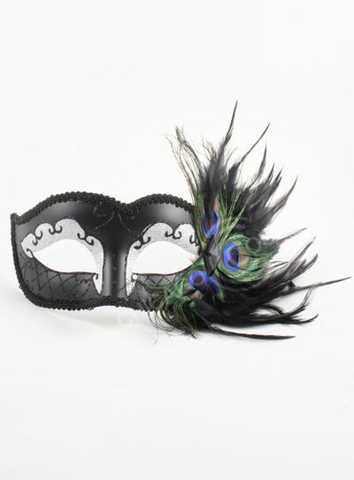 Raven Mask Black Silver Feathers Peacock