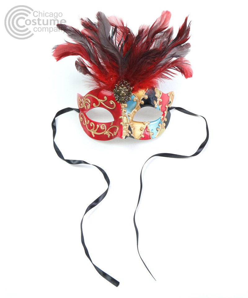 red gold ivory multicolor feather lion masquerade mask