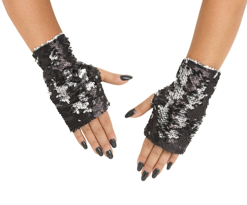 Flip Sequin Mitts -Black to Silver