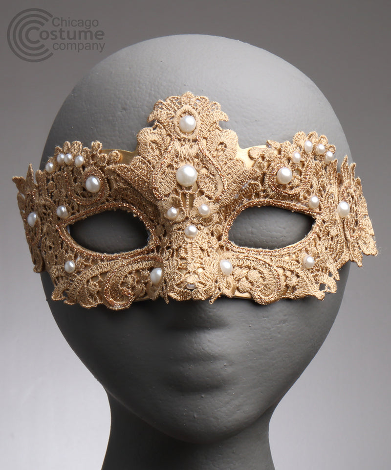 Brisa Fabric Eye Mask w/ Pearls Beige