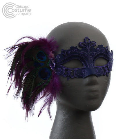 Tiffany Eye Mask with Feathers-Purple