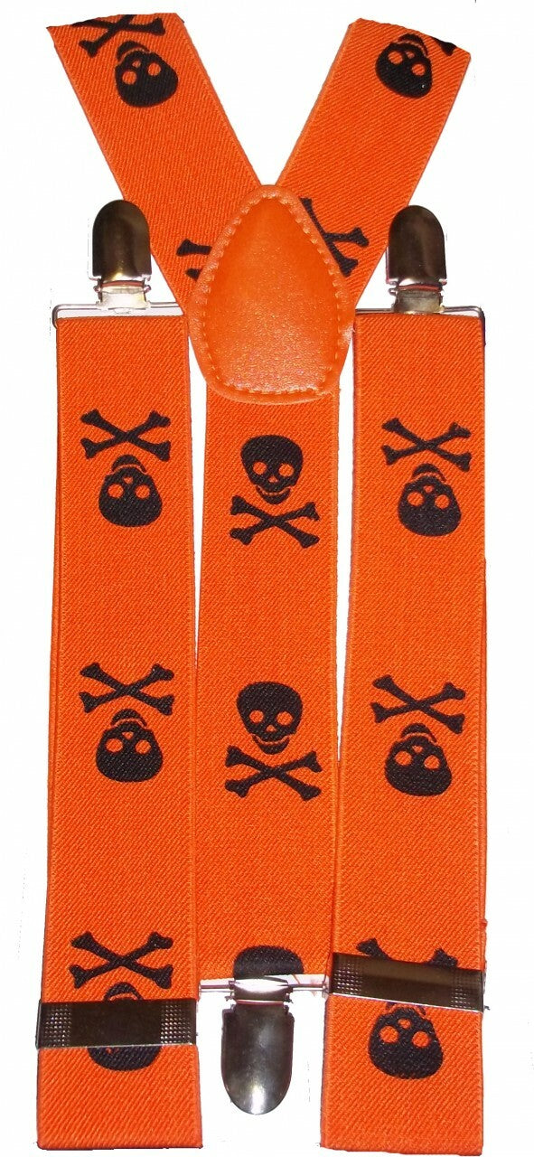 Orange/Black Skull & Crossbones Suspenders