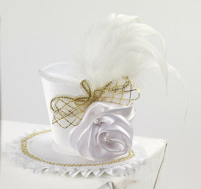 White Mini Top Hat with Rose