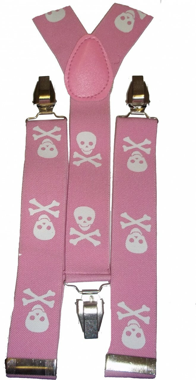 Pink/White Skull & Crossbones Suspenders
