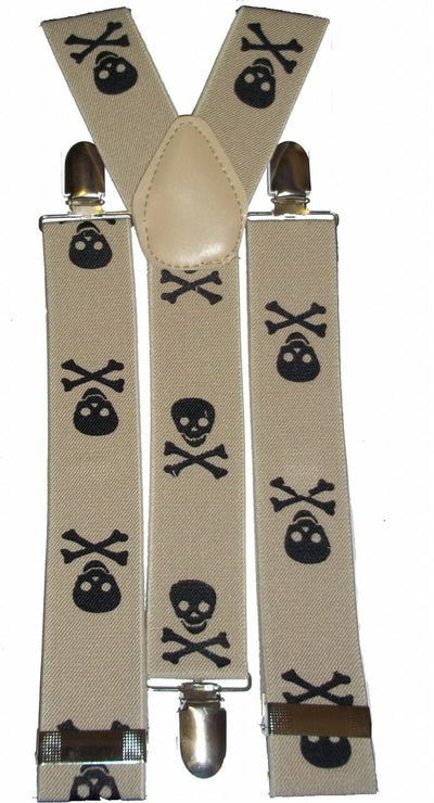 Tan/Black Skull & Crossbones Suspenders