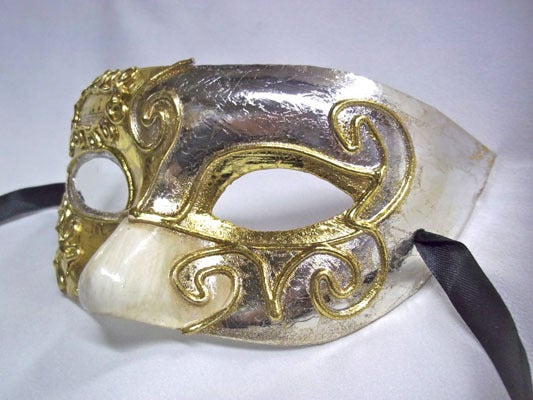 Classic Pierrot Masquerade Eye Mask-Gold and Silver