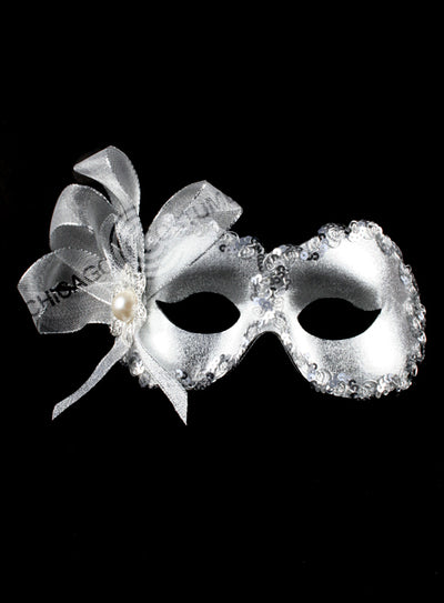 Silver Paulette Eye Mask with Silver Rim and Bow