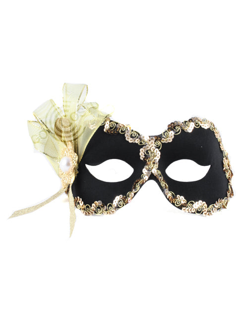 Paulette Eye Mask Black Gold Sequins Ribbon