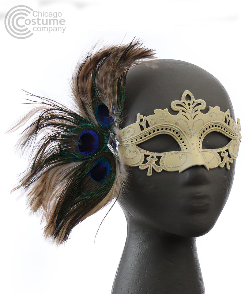 Tiffany Eye Mask with Feathers-White