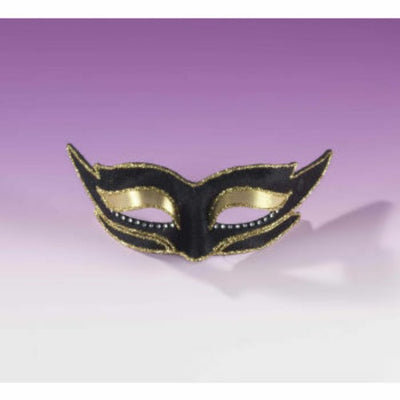 venetian black mask with gold trimming