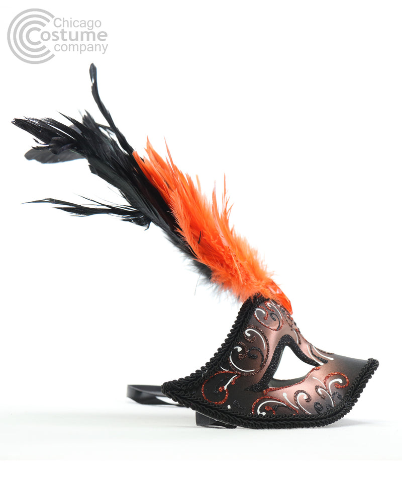 Emma Mask w- Feather - Black-Orange