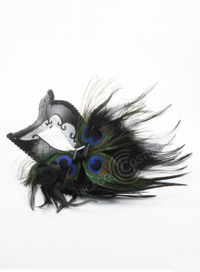 Raven Mask Black Silver Feathers Peacock