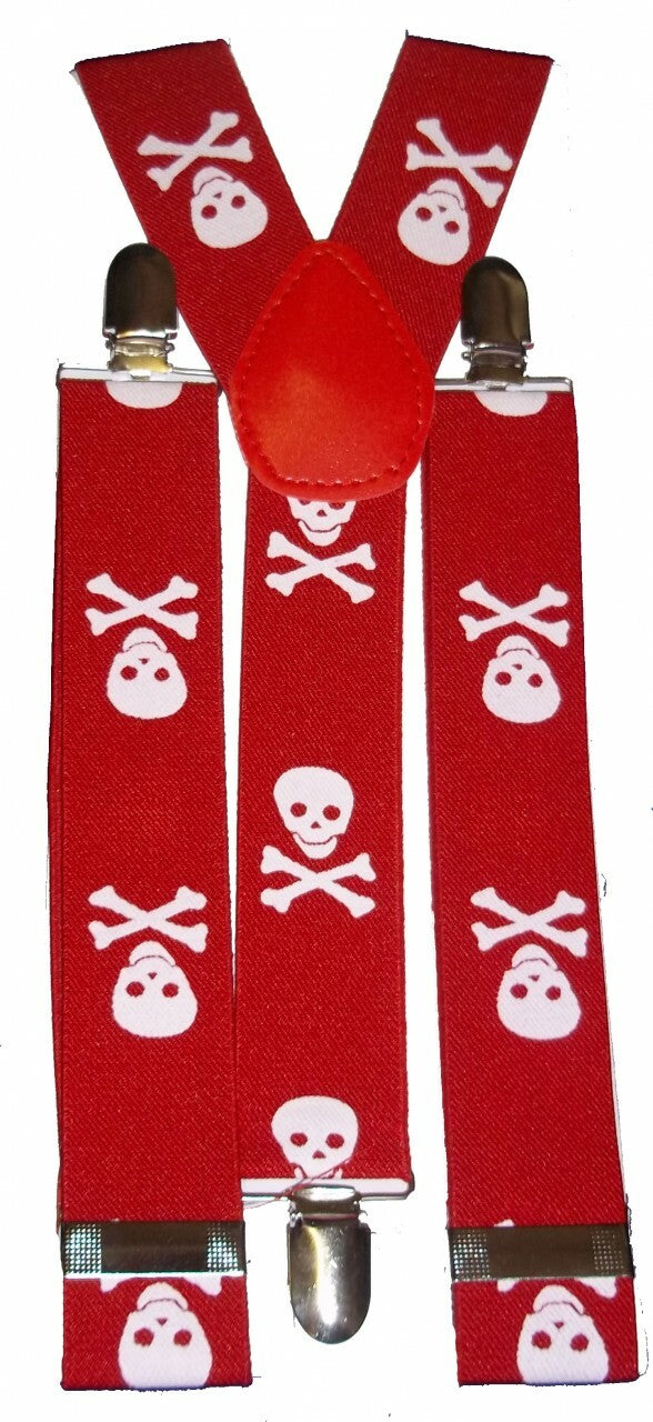 Red/White Skull & Crossbones Suspenders