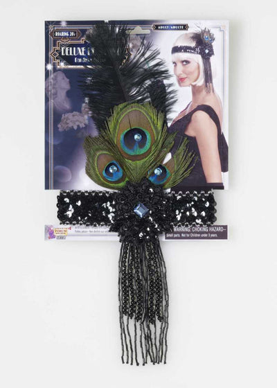 Flapper Headband w/ Peacock Feathers