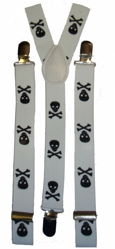 Skull & Crossbones Skinny Suspenders-White and Black