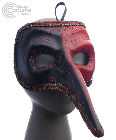 red and black glitter venetian masquerade mask