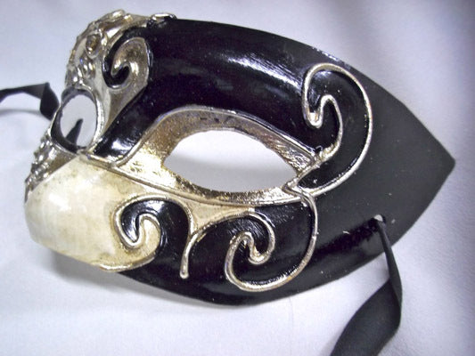 Classic Pierrot Masquerade Eye Mask-Black and Silver
