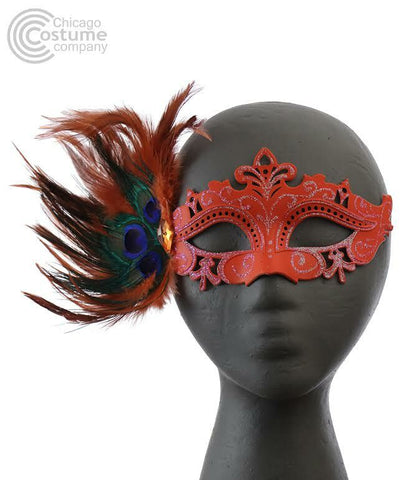 Tiffany Eye Mask with Feathers-Orange