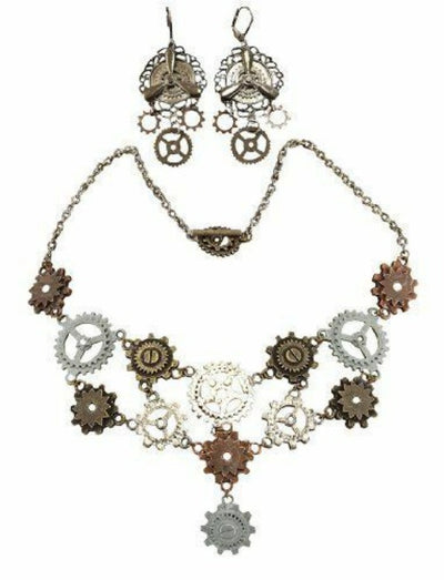 Steampunk Multi Gear Necklace & Earrings