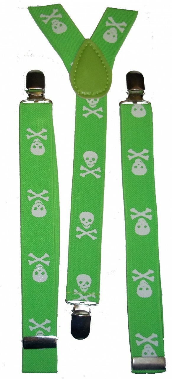 Skull & Crossbones Skinny Suspenders-Green and White