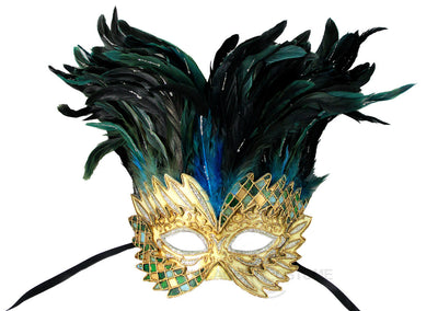 light blue silver green glitter feather masquerade mask