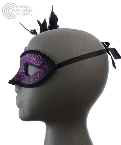 violet glitter eye mask feather flower decal