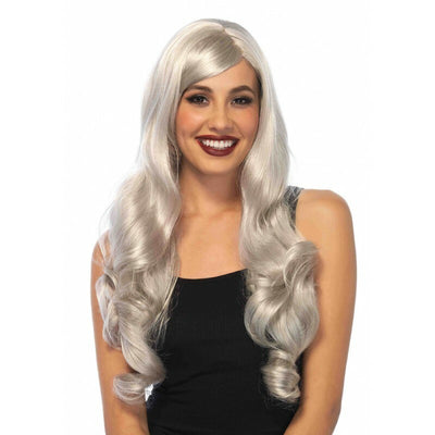 Long Wavy Wig with Adjustable Strap-Gray