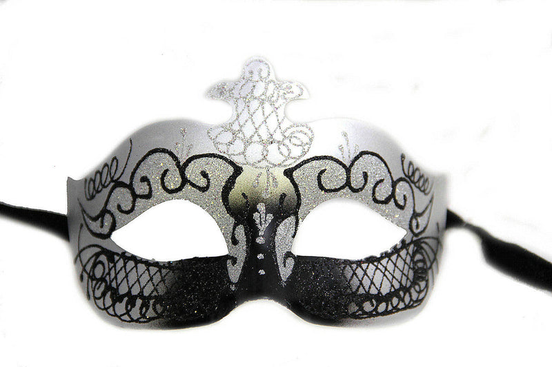 Black and Silver Dragon Eye Mask with Black Ribbon